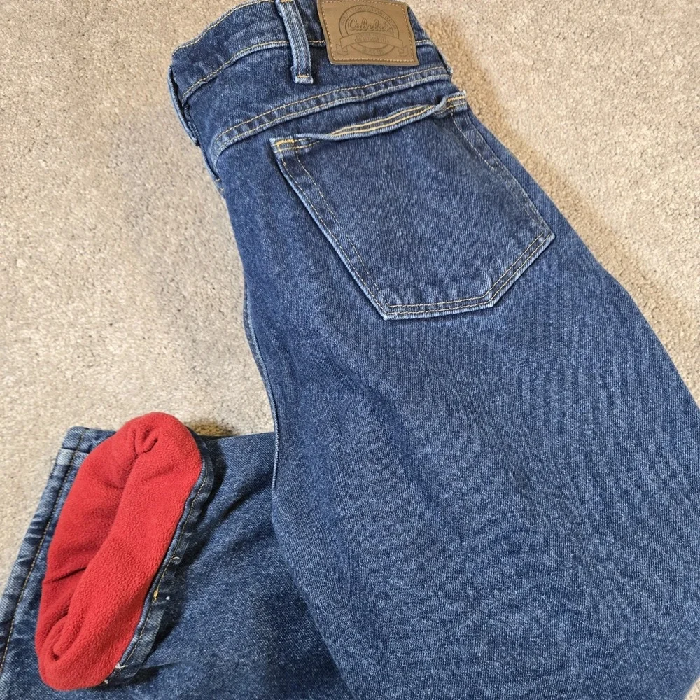 Cabela's Roughneck Jeans Mens 38x30 Red Fleece Lined Straight Denim